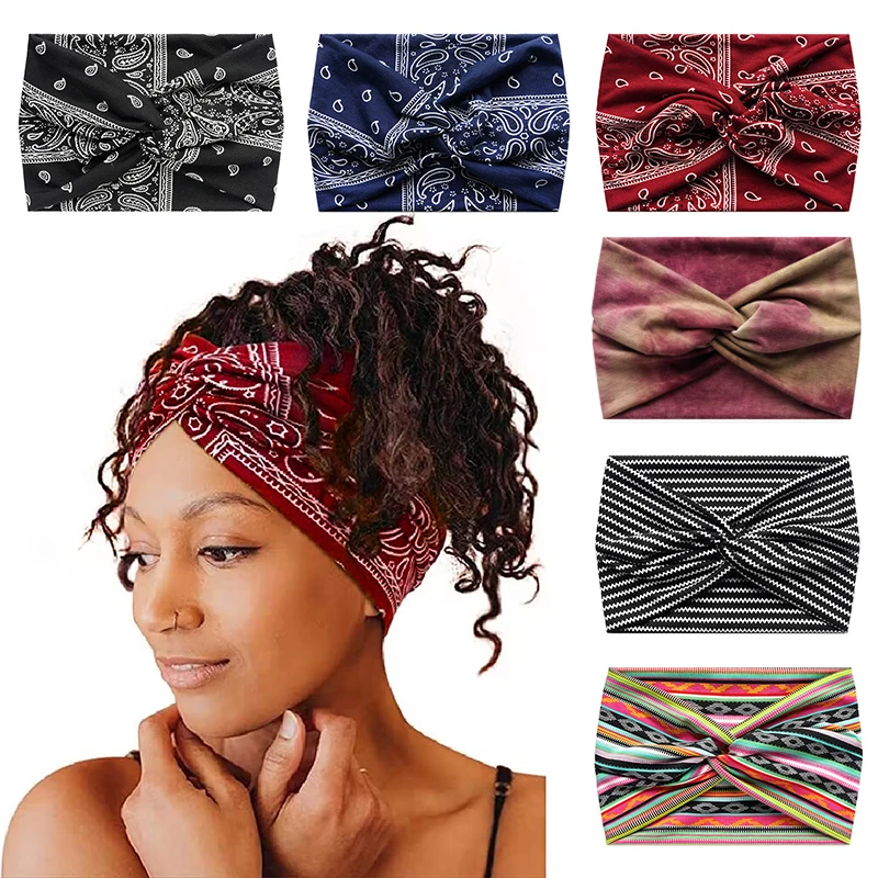 2023 Moda Tie Dye Grande Atado Headbands Mulheres Do Vintage Turbante Headwrap Meninas Yoga Faixas De Cabelo Elástico Bandanas, Lenço Na Cabeça Imagem 1