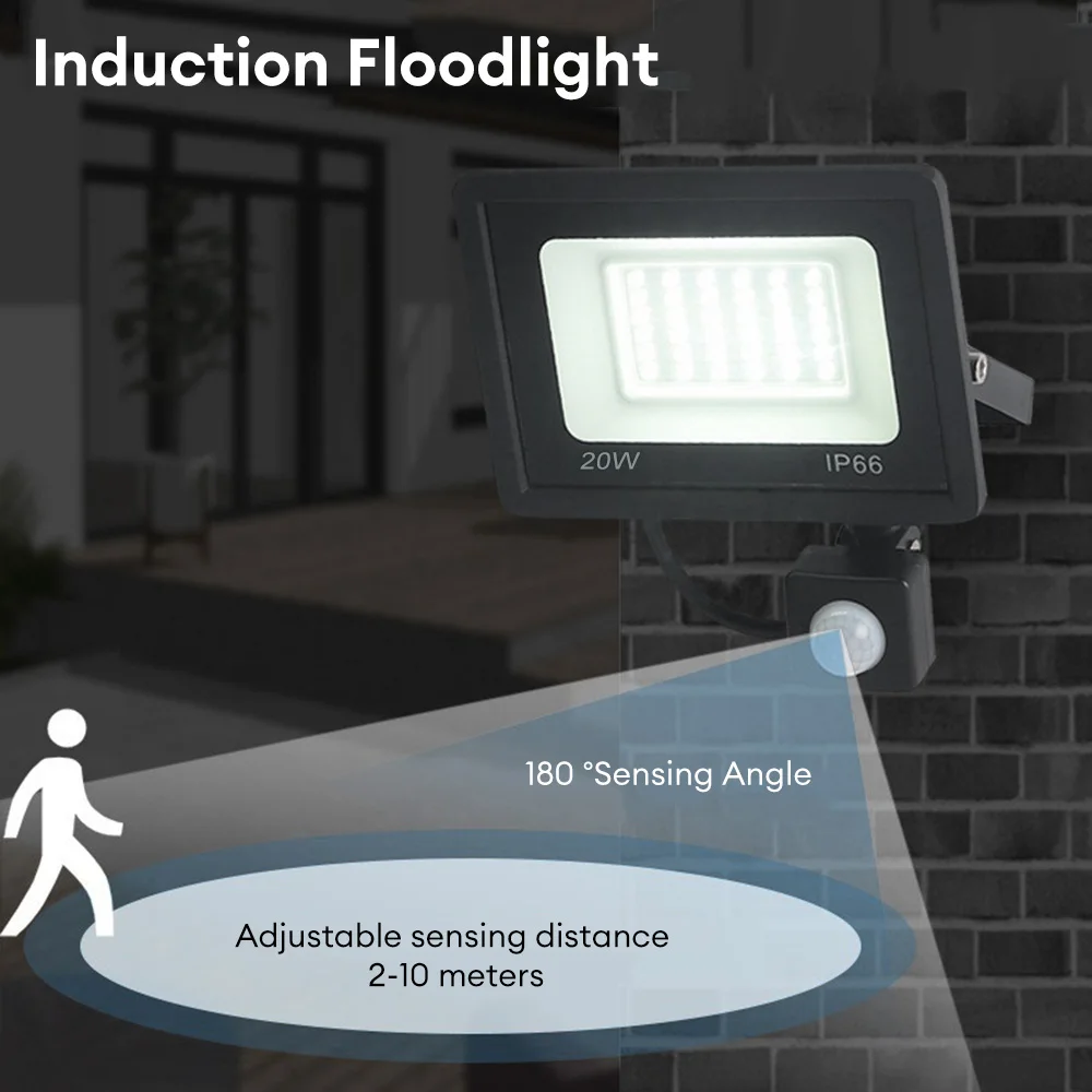 20W 50W da Inundação do DIODO emissor de Luz do Sensor de Movimento de PIR Floodlight AC 220V IP66 Waterproof a Parede Exterior da Luz de Inundação Lâmpada de Projector Imagem 4