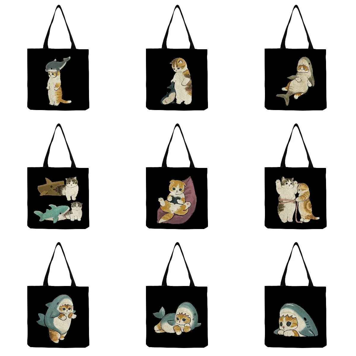 As mulheres do Bolsa de Ombro Pomar Exterior Animais dos desenhos animados do Gato de Impressão Casual, Shopping Bag Saco de Frutas Feminino de Viagem, Bolsas Eco Reutilizáveis Imagem 0