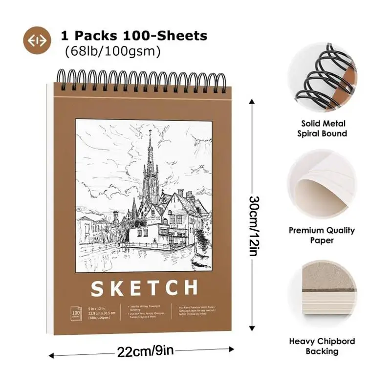 Caderno De Desenho-100-Folhas Artista Sketch Pad 9x12inches/23x30cm Art Caderno de Desenho de bloco de Papel material de Arte Artística Imagem 5