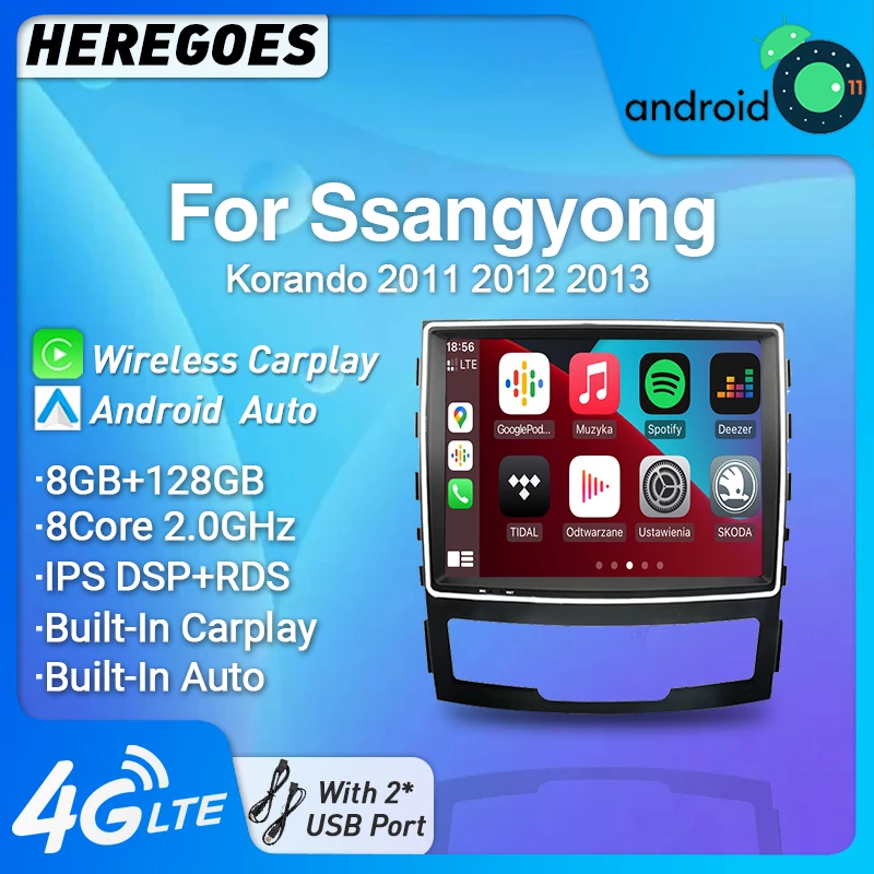 Carplay DSP Android 12 Car Multimedia Player de Vídeo Para SsangYong Korando 2011 2012 2013 Navegação GPS, Auto-Rádio Estéreo 8G+128G Imagem 0
