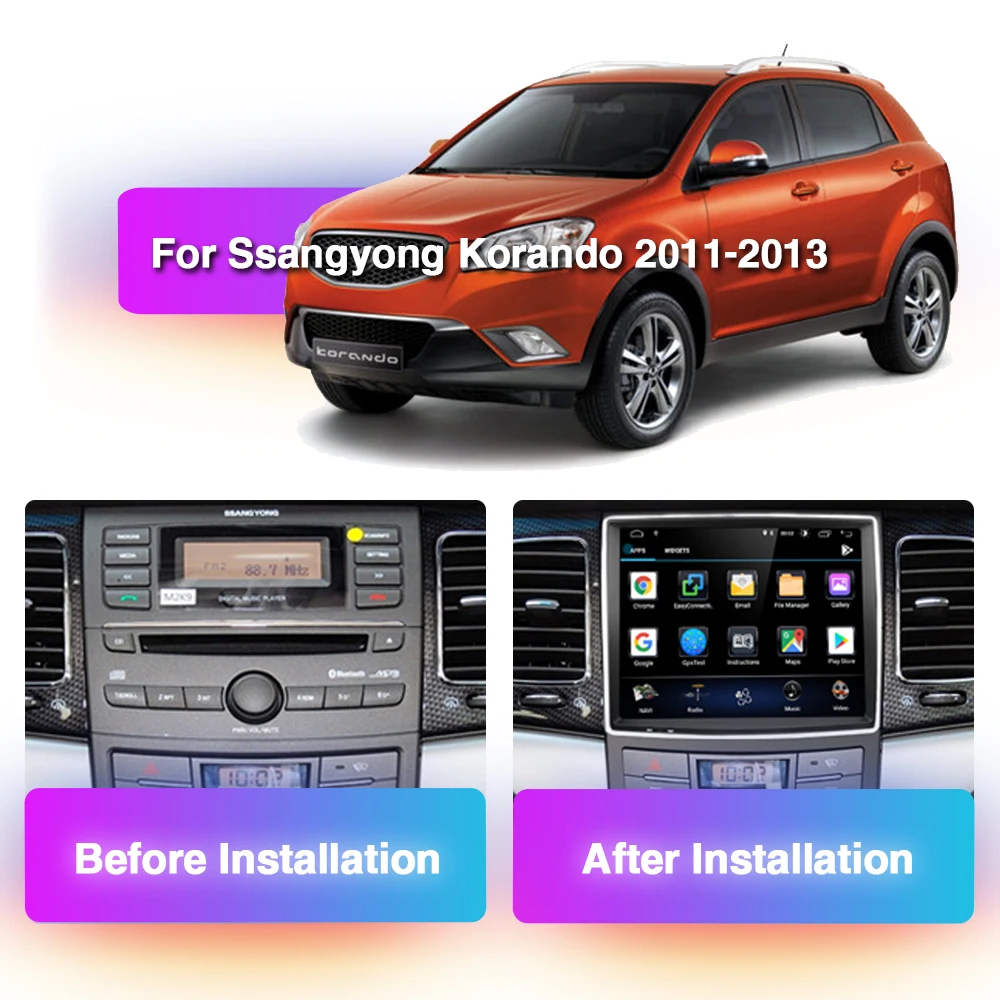 Carplay DSP Android 12 Car Multimedia Player de Vídeo Para SsangYong Korando 2011 2012 2013 Navegação GPS, Auto-Rádio Estéreo 8G+128G Imagem 1