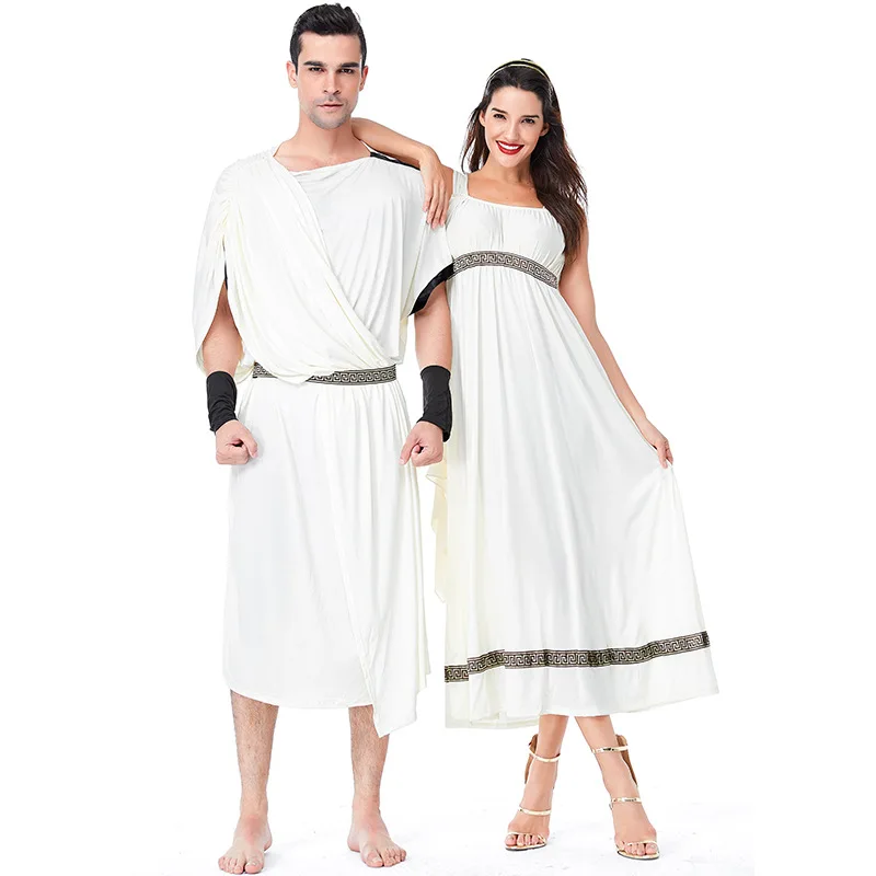 Coldker Conjunto De Pares De Halloween Traje Branco Deusa Grega Vestido Para As Mulheres Com Trajes Medievais E Soldado Romano Partido Do Vestido Extravagante Imagem 0