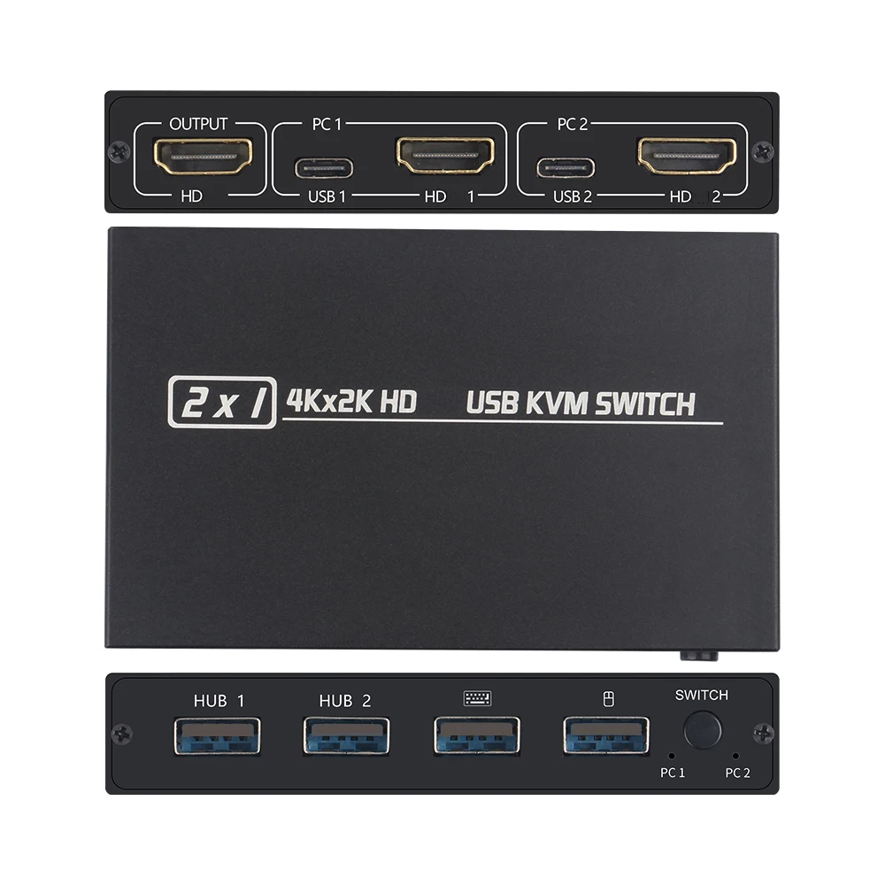 Compatível com HDMI KVM201 Switch 2 em 1 out Apoio HD 4K*2K USB Para 2 PC Compartilhamento de Teclado, Mouse, Impressora, Monitor de Vídeo Imagem 1