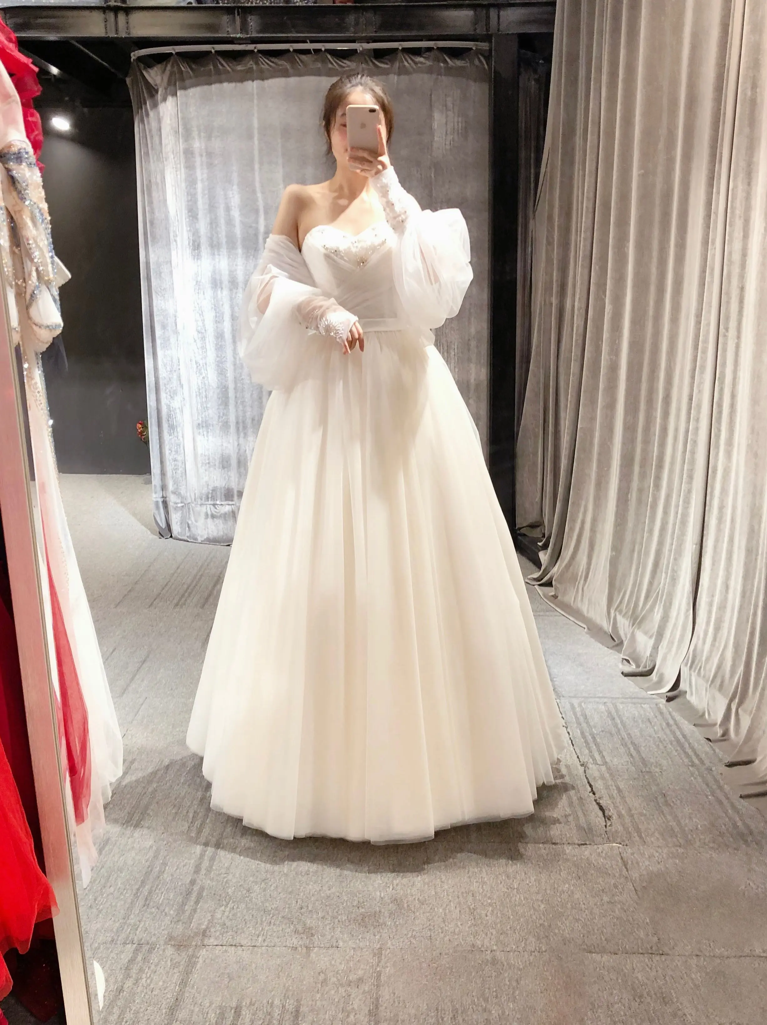 Fotos reais Fora o Ombro decote Completo Mangas Beading Bonito Vestido de Casamento Vestido de Noiva Feito de 2023 Imagem 0