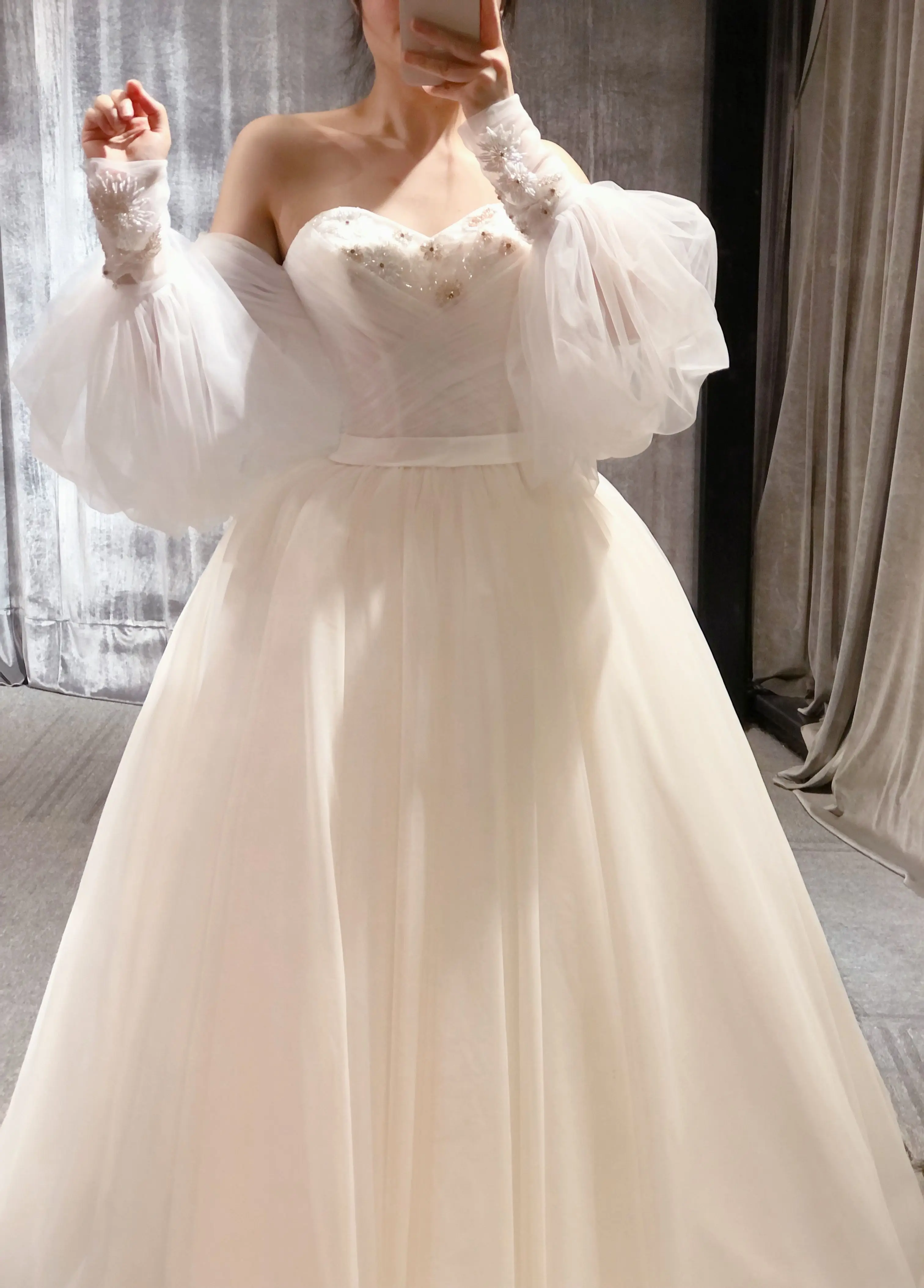 Fotos reais Fora o Ombro decote Completo Mangas Beading Bonito Vestido de Casamento Vestido de Noiva Feito de 2023 Imagem 2