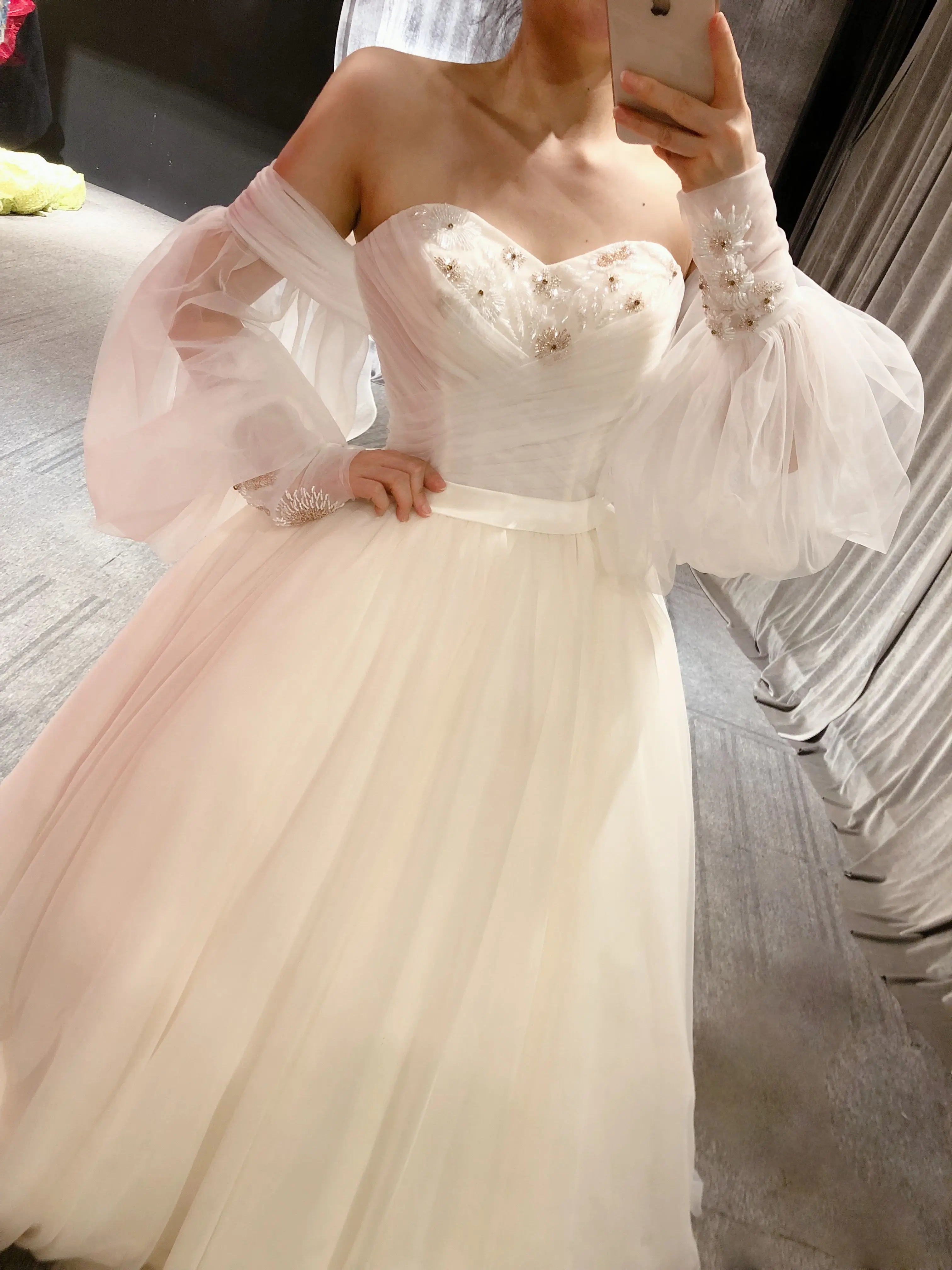Fotos reais Fora o Ombro decote Completo Mangas Beading Bonito Vestido de Casamento Vestido de Noiva Feito de 2023 Imagem 4