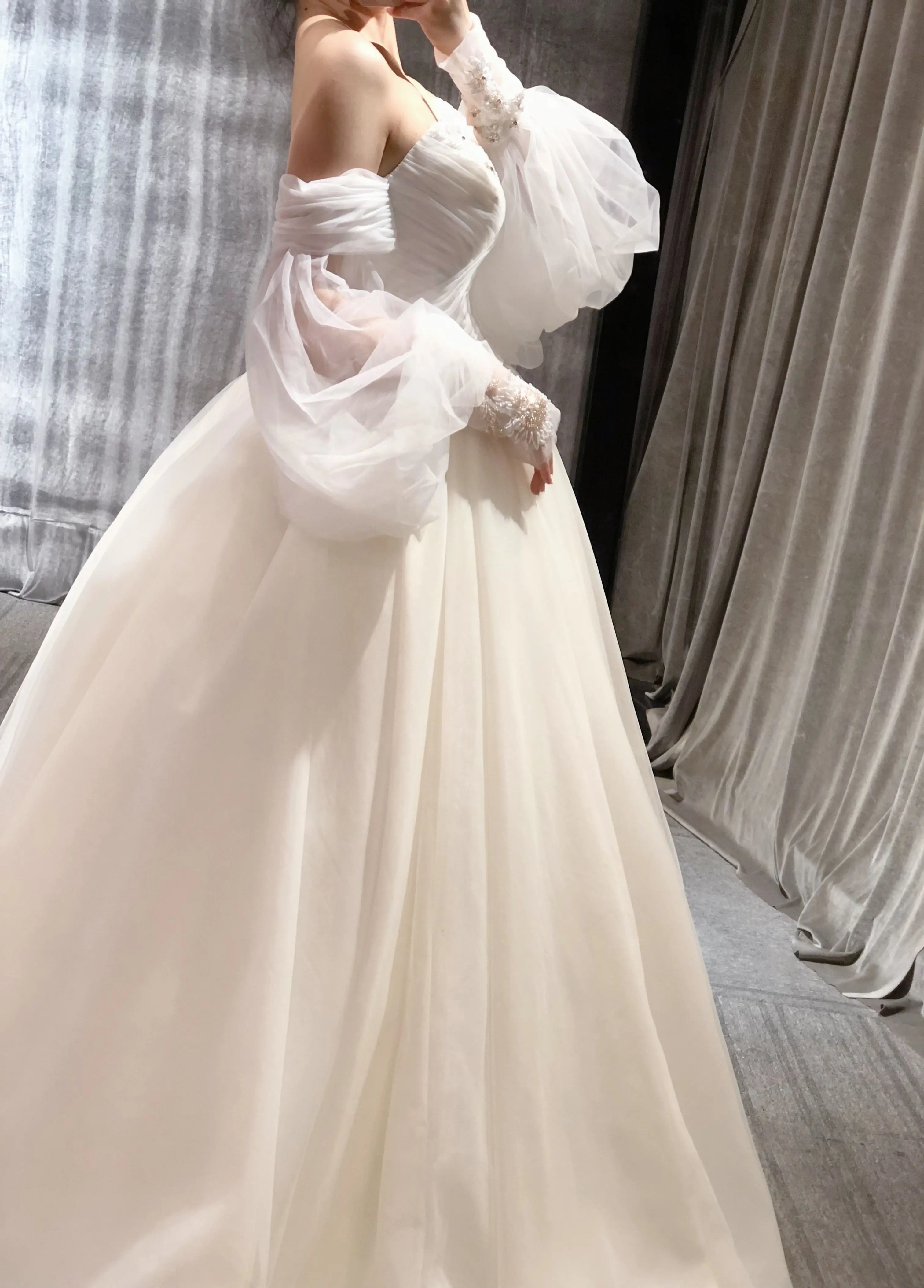 Fotos reais Fora o Ombro decote Completo Mangas Beading Bonito Vestido de Casamento Vestido de Noiva Feito de 2023 Imagem 5