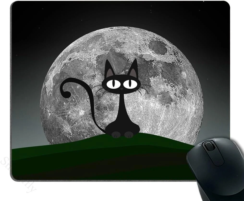 Gato Mouse Pad Personalizado gato Preto em uma Bela Noite com Lua Cheia de Personalidade Desings Gaming Mouse Pad para notebook Computador Imagem 0