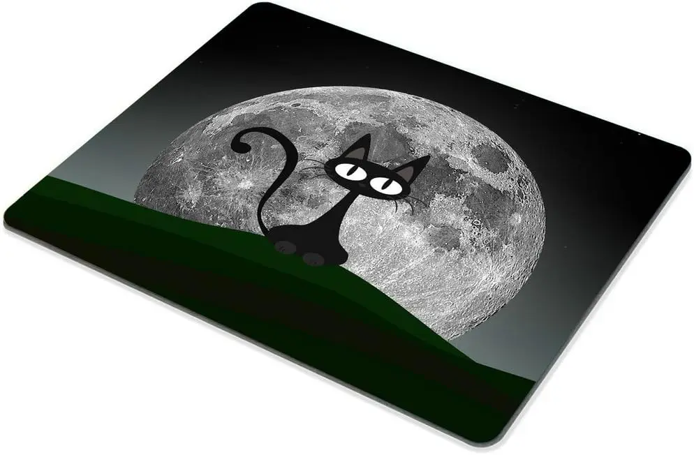Gato Mouse Pad Personalizado gato Preto em uma Bela Noite com Lua Cheia de Personalidade Desings Gaming Mouse Pad para notebook Computador Imagem 2