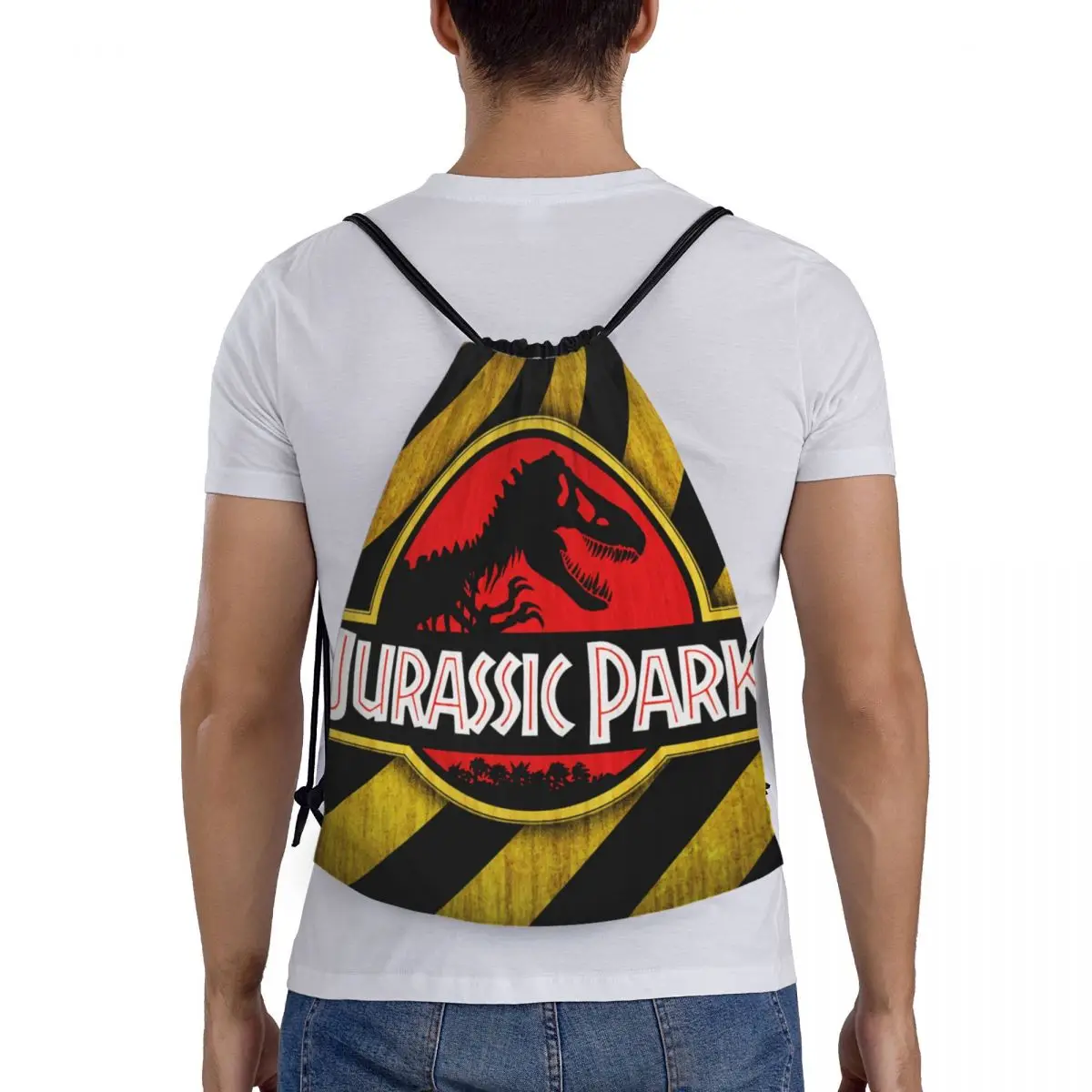 Jurassic Park Logotipo Amarelo Cordão Mochila Saco de Ginásio de Esportes para Homens Mulheres Gigante Dinsaur Formação Sackpack Imagem 4