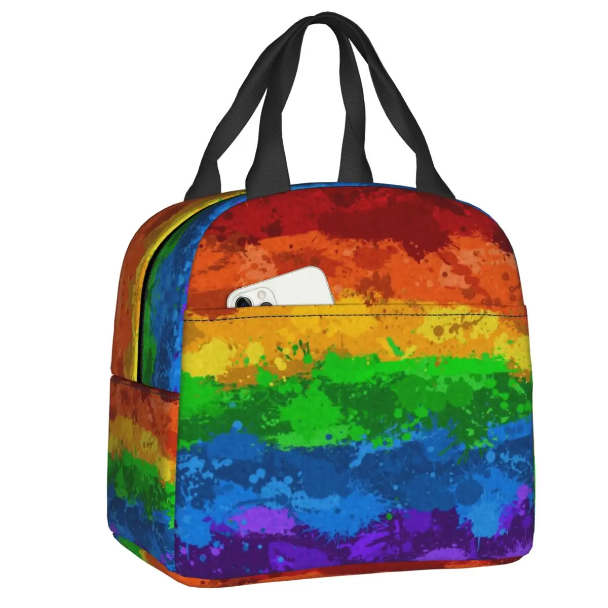 LGBT do arco-íris Paint Splatter Bandeira Portátil Caixa de Almoço Multifunções GLBT Gay Lésbica Orgulho Cooler Térmico de Alimentos Saco de Almoço Isolados Imagem 0