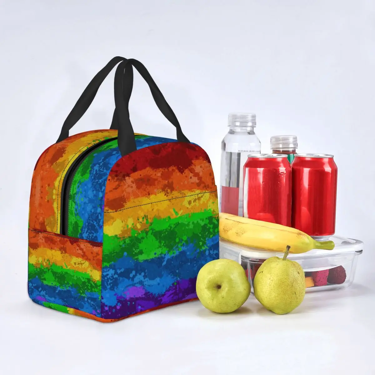 LGBT do arco-íris Paint Splatter Bandeira Portátil Caixa de Almoço Multifunções GLBT Gay Lésbica Orgulho Cooler Térmico de Alimentos Saco de Almoço Isolados Imagem 4