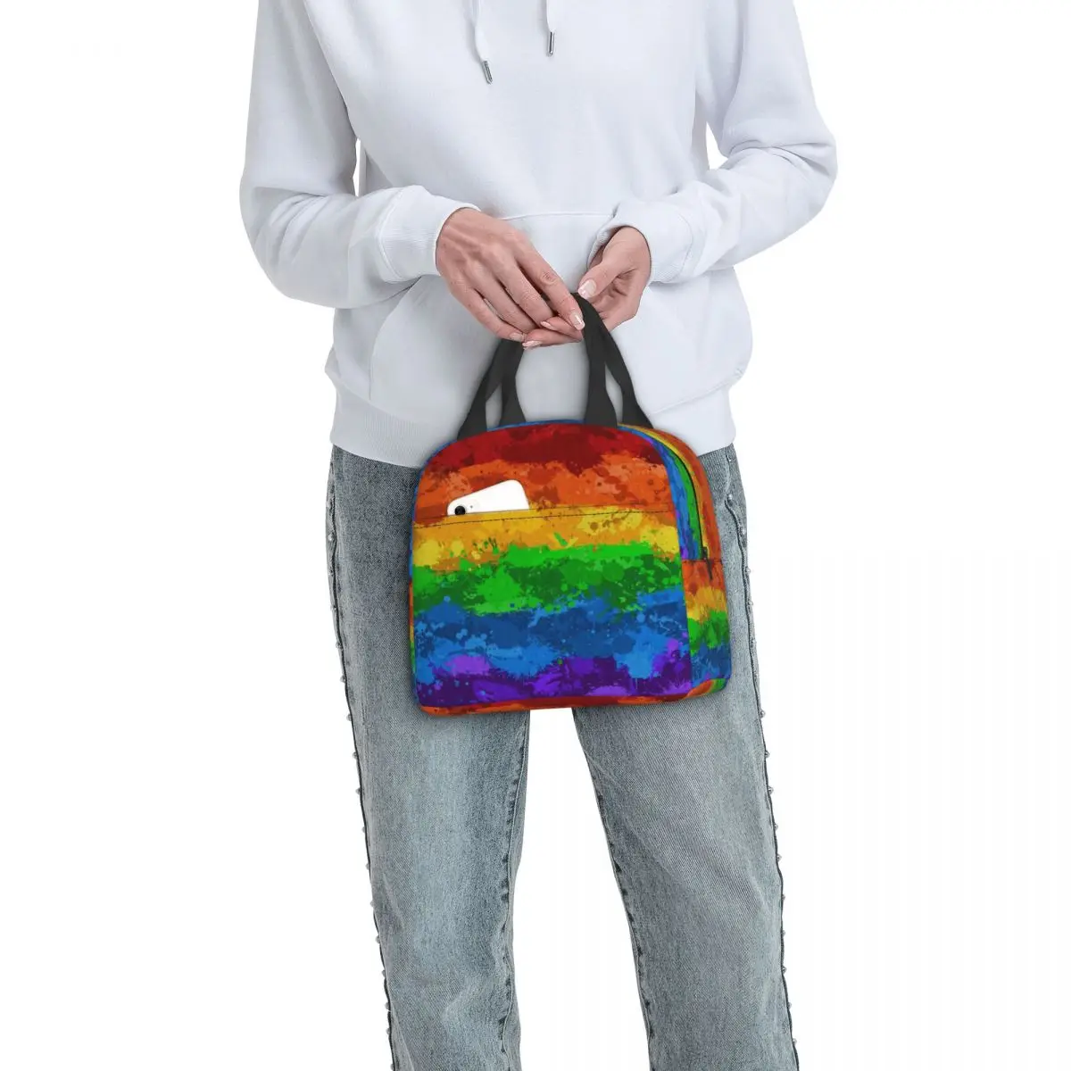 LGBT do arco-íris Paint Splatter Bandeira Portátil Caixa de Almoço Multifunções GLBT Gay Lésbica Orgulho Cooler Térmico de Alimentos Saco de Almoço Isolados Imagem 5