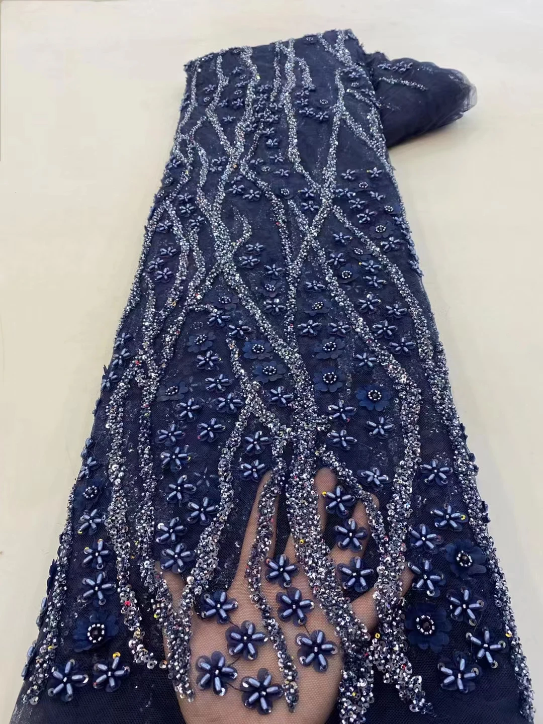 Luxo Africano Lantejoulas Frisada Lace Fabric 2024 de Alta Qualidade Laço de 5 m Renda francesa Tecido Nigeriano Laço de Tecidos Para o Vestido XZ Imagem 2