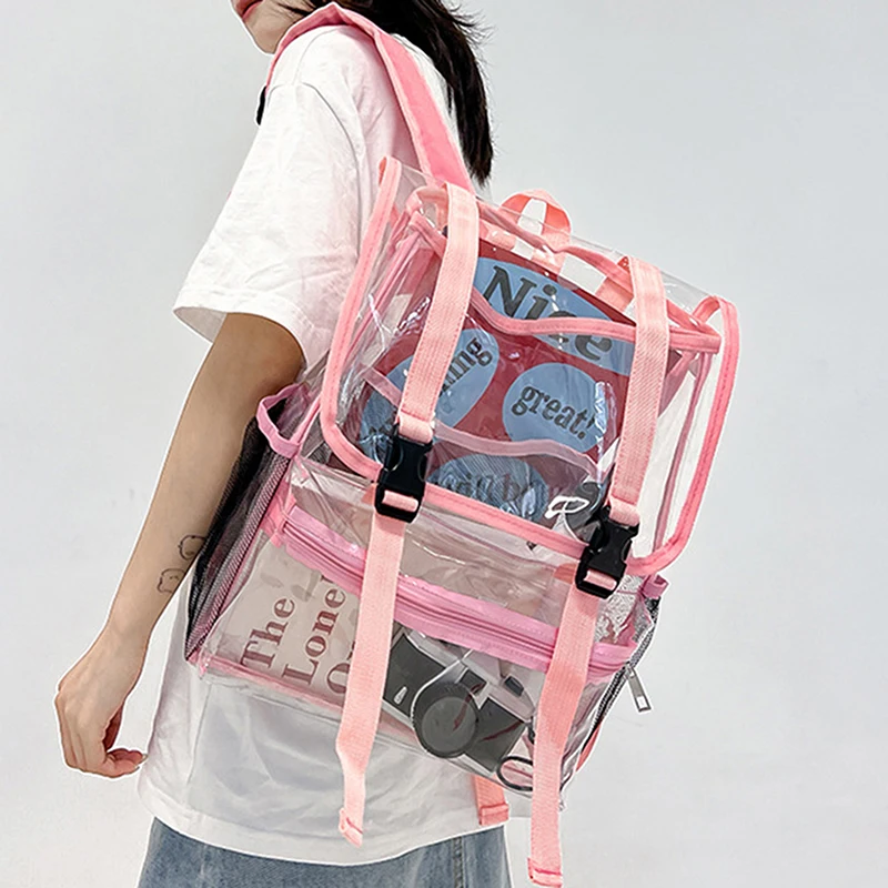 Mochila Impermeável Transparente School Bag Girl Grande Capacidade De Mochila De Sólidos Claro Mochila Moda Masculina Saco De Plástico Transparente Imagem 3