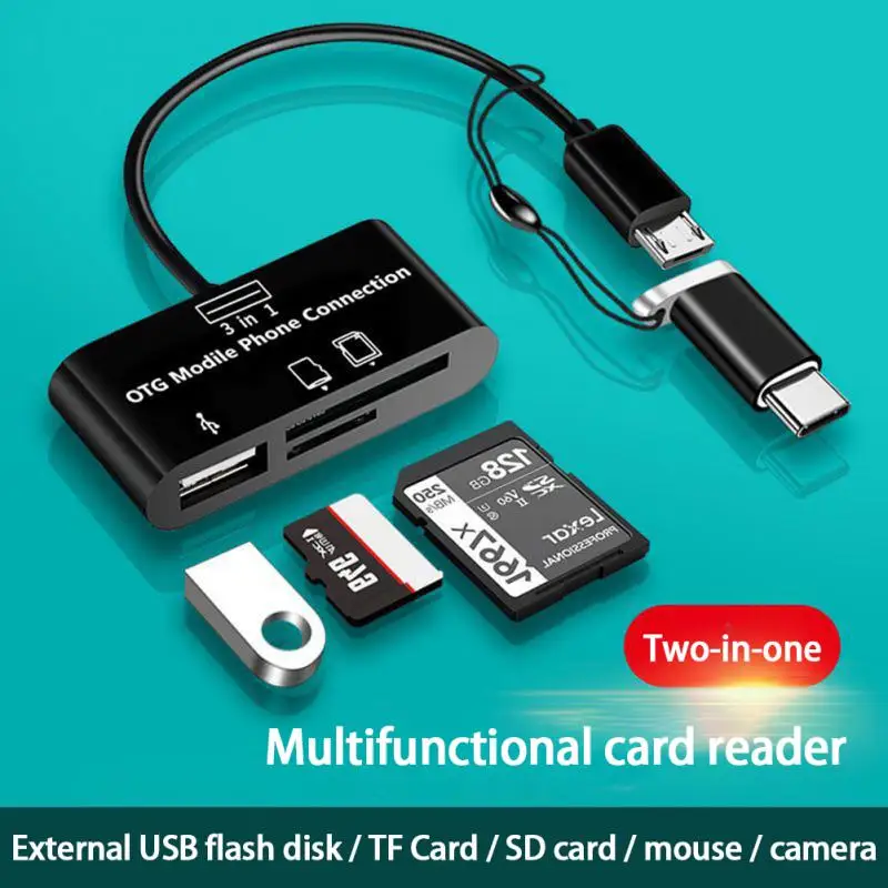 Multi-função 3 Em 1 Leitor de Cartão TF/SD/U Disco/Telefone móvel do Tipo de Câmara-C OTG Universal de Expansão Leitor de Cartão Imagem 1