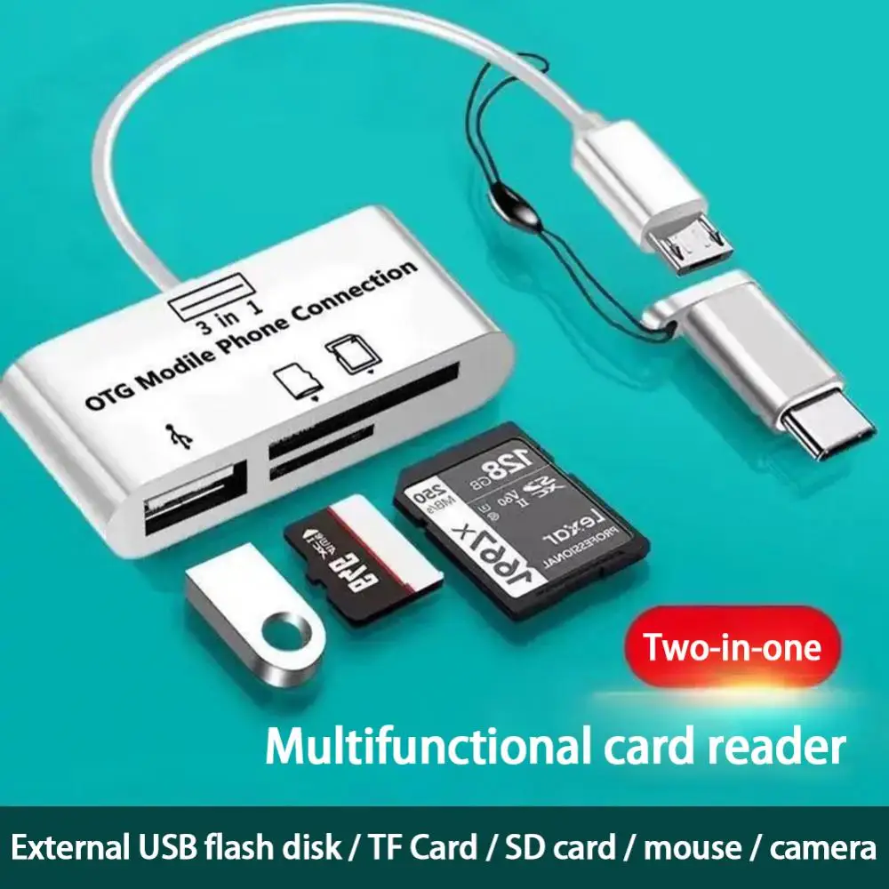 Multi-função 3 Em 1 Leitor de Cartão TF/SD/U Disco/Telefone móvel do Tipo de Câmara-C OTG Universal de Expansão Leitor de Cartão Imagem 5