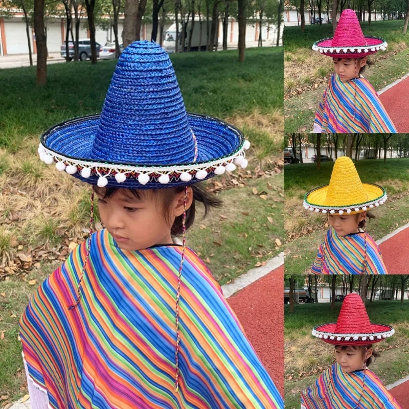 Os Mexicanos Do Sombrero Chapéus De Abas Largas Sunproof Chapéu De Palha Photoshooting Adereços Chapéu De Crianças Parte Superior Chapéus Carnavais Traje Imagem 0