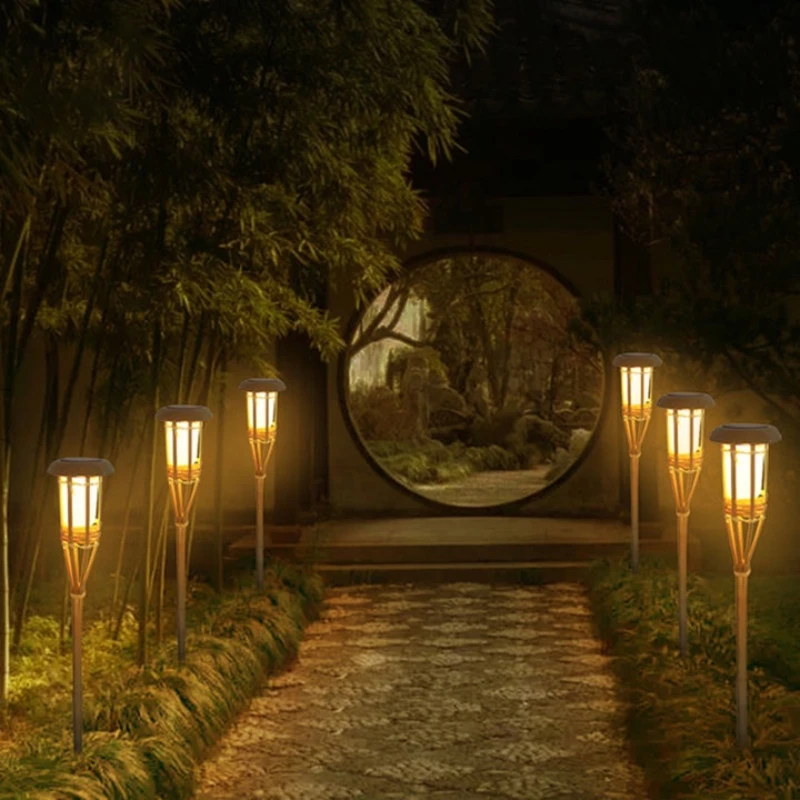 Solar, Lâmpadas de LED Efeito da Chama da Lâmpada de Artesanato de Bambu Waterproof a Iluminação do Jardim Gramado Tochas da Paisagem da Jarda Luz Exterior Ferramentas Imagem 1