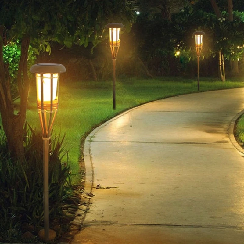 Solar, Lâmpadas de LED Efeito da Chama da Lâmpada de Artesanato de Bambu Waterproof a Iluminação do Jardim Gramado Tochas da Paisagem da Jarda Luz Exterior Ferramentas Imagem 2