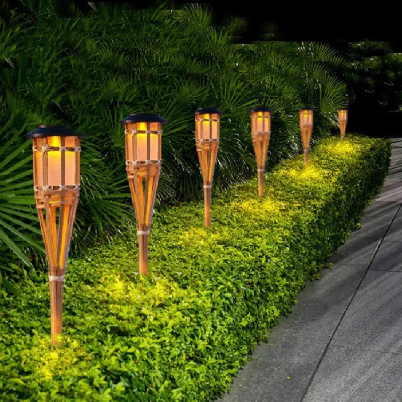 Solar, Lâmpadas de LED Efeito da Chama da Lâmpada de Artesanato de Bambu Waterproof a Iluminação do Jardim Gramado Tochas da Paisagem da Jarda Luz Exterior Ferramentas Imagem 4