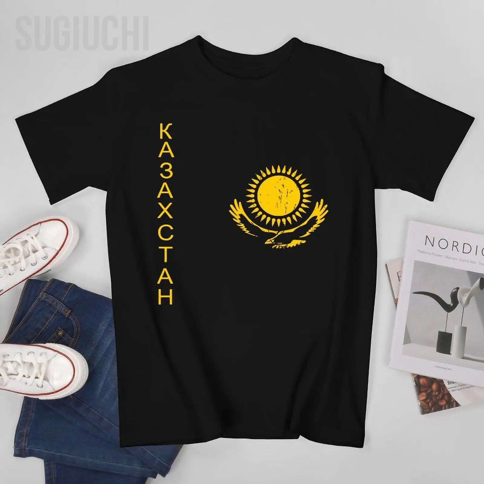 Unisex Homens Cazaquistão Águia Kazak Orgulho Kazakhstani Orgulho Cazaque Raízes Camiseta Camisetas T-Shirts Mulheres, Meninos 100% Do Algodão Do T-Shirt Imagem 0