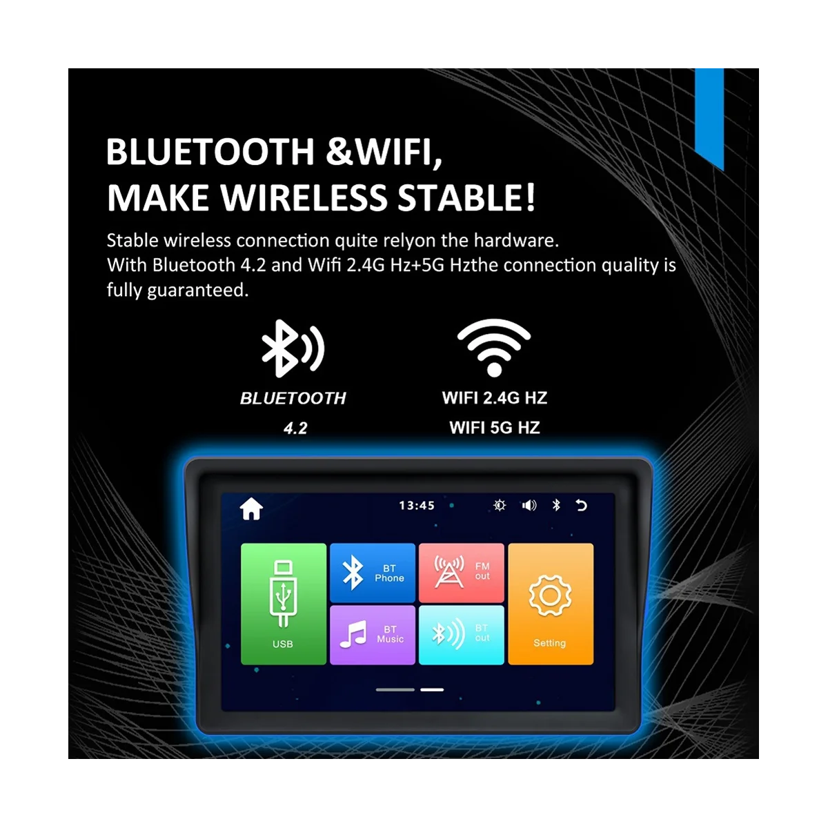 Universal 7Inch auto-Rádio Multimédia Player de Vídeo sem Fio Carplay e sem Fio Android Auto Touch Screen Bluetooth Imagem 5