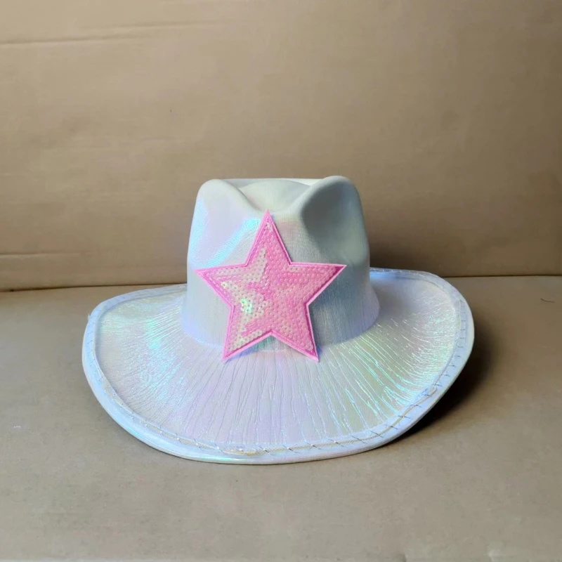 Vintage Chapéu Fedora Unisex Senti Senhoras Chapéus de Cowboy com Lantejoulas Padrão de Estrelas Superior Bonnet Homens Cosplay Chapéu Imagem 1