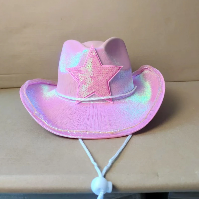 Vintage Chapéu Fedora Unisex Senti Senhoras Chapéus de Cowboy com Lantejoulas Padrão de Estrelas Superior Bonnet Homens Cosplay Chapéu Imagem 2