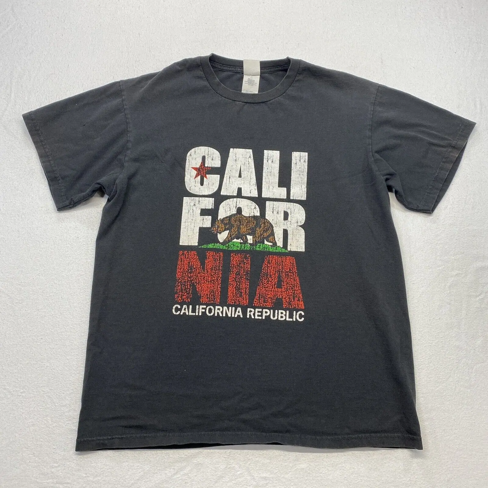 Vintage da Califórnia República Camiseta de Adulto Grande Preto Desbotado Angustiado Curto Slv mangas compridas Imagem 0