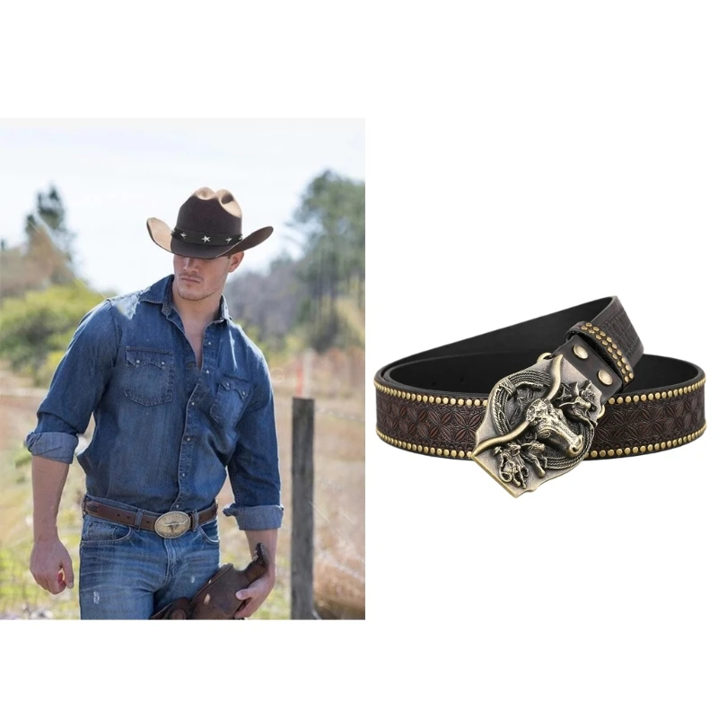 Western Cowboy PU Couros Correia Homens de cinto Vintage Cinto Gravado para o Jeans Imagem 1