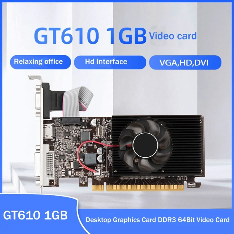 Área de trabalho Gráfica de Cartão de GT610 1GB 64Bit DDR3 Placa de Vídeo VGA+HD+DVI área de Trabalho do Office Jogo Imagem 3